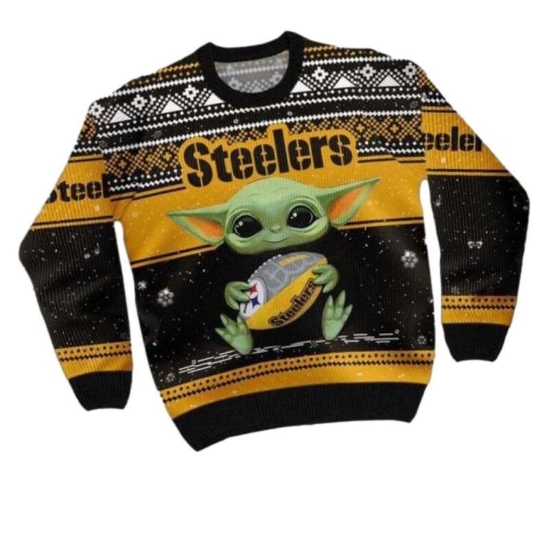 Pittsburgh Steelers Baby Yoda Hug Ball Ugly Sweater 1.jpg