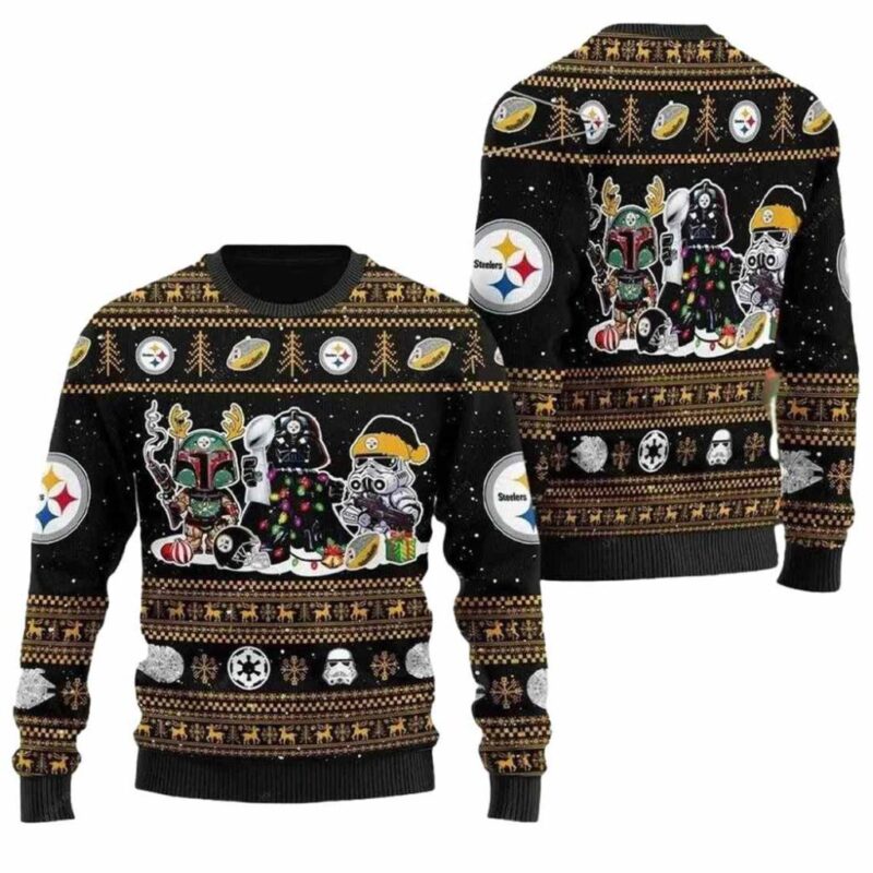 Pittsburgh Steelers Star Wars Darth Vader Boba Fett and Stormtroopers Ugly Sweater 1.jpg