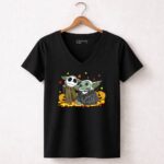 Pumpkin20Halloween20Baby20Yoda20Jack20Skellington20Autumn20Leaves 5 Womens V Neck 1.jpg
