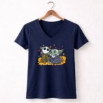 Pumpkin20Halloween20Baby20Yoda20Jack20Skellington20Autumn20Leaves 9 Womens V Neck 1.jpg