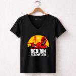 Red Din Redemption Mandalorian Bounty Hunter Star Wars 5 Womens V Neck.jpg