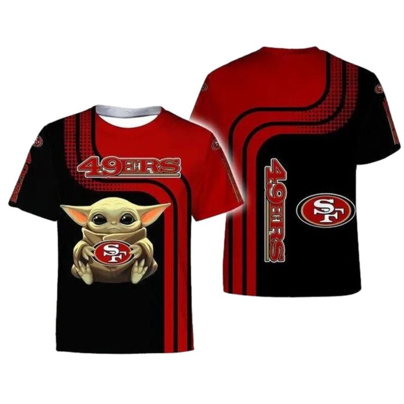 San Francisco 49ers Baby Yoda Hug Logo All Over Print T Shirt 1.jpg