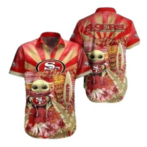 San Francisco 49ers Baby Yoda Tiki Totem Surfing Hawaiian Shirt 1.jpg