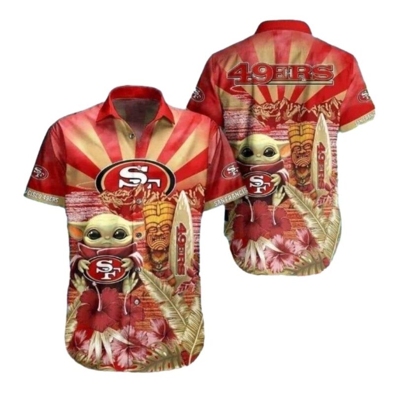 San Francisco 49ers Baby Yoda Tiki Totem Surfing Hawaiian Shirt 1.jpg