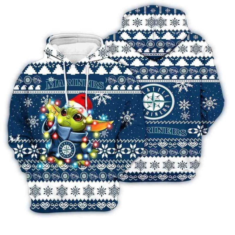 Seattle Mariners Baby Yoda Star Wars Ugly Christmas 3D Hoodie 1.jpg