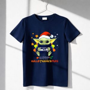 Seattle Seahawks Baby Yoda Happy Hallothanksmas Shirt