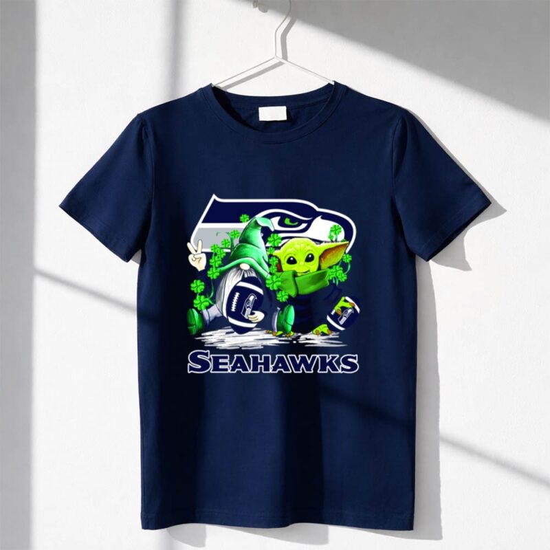 Seattle Seahawks St Patricks Day Gnome and Baby Yoda Football 1 T Shirt