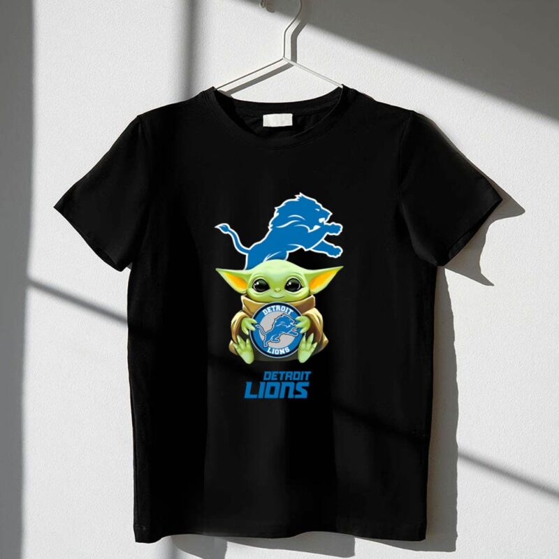 Star Wars Baby Yoda Holding Detroit Lions Symbol with Team 1 T Shirt.jpg