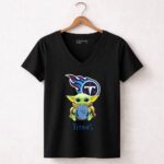 Star Wars Baby Yoda Holding Tennessee Titans Emblem 5 Womens V Neck.jpg