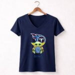 Star Wars Baby Yoda Holding Tennessee Titans Emblem 9 Womens V Neck.jpg