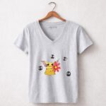 Star Wars Baby Yoda with Flower and Ghibli Soot Sprites 9 Womens V Neck.jpg
