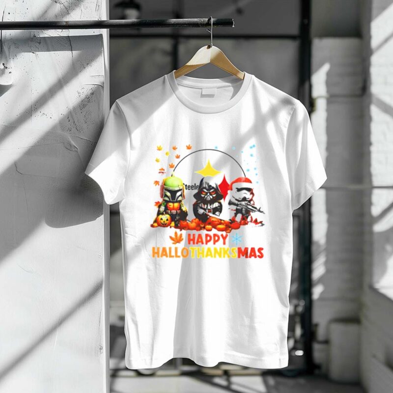 Star Wars Chibi Steelers Happy Hallothanksmas Pumpkins Leaves Snowflakes 1 T Shirt
