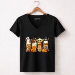 Star Wars Fall Season Thanksgiving Latte Disney Baby Yoda Halloween Coffee 5 Womens V Neck.jpg