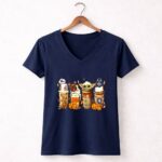 Star Wars Fall Season Thanksgiving Latte Disney Baby Yoda Halloween Coffee 9 Womens V Neck.jpg