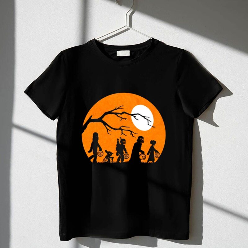 Star Wars Halloween Darth Vader Boba Fett Yoda Chewbacca Leia Organa Trick or Treat 1 T Shirt.jpg