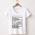 Star Wars Mandalorian Baby Yoda The Child Protect Attack Snack Comic Strip 5 Womens V Neck.jpg