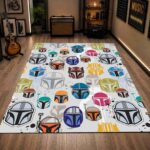 Star Wars Mandalorian Colorful Helmet Gaming Rectangle Rug 1.jpg