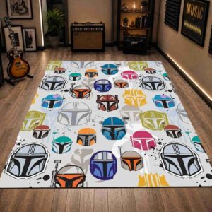 Star Wars Mandalorian Colorful Helmet Gaming Rectangle Rug 1.jpg