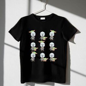 Star Wars The Mandalorian Baby Yoda Expressions Multiple Poses with Helmeted Hero 1 T Shirt.jpg