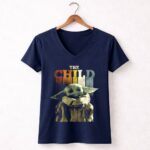 Star Wars The Mandalorian The Child Colorful Letters Iconic Yoda Inspired Baby Grogu Image 5 Womens V Neck.jpg