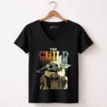 Star Wars The Mandalorian The Child Colorful Letters Iconic Yoda Inspired Baby Grogu Image 7 Womens V Neck.jpg