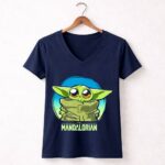 Star Wars The Mandalorian The Child Cute Blue Hue Baby Yoda Grogu 5 Womens V Neck.jpg