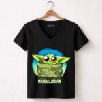 Star Wars The Mandalorian The Child Cute Blue Hue Baby Yoda Grogu 7 Womens V Neck.jpg