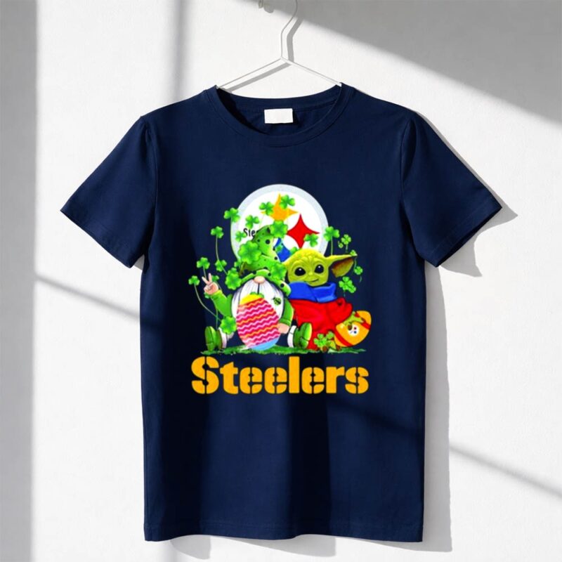 Steelers Football Baby Yoda Vs Gnome Happy Easters And St Patricks Day 1 T Shirt