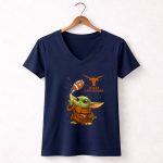 Texas Longhorns Baby Yoda Football Galaxy 9 Womens V Neck 1.jpg