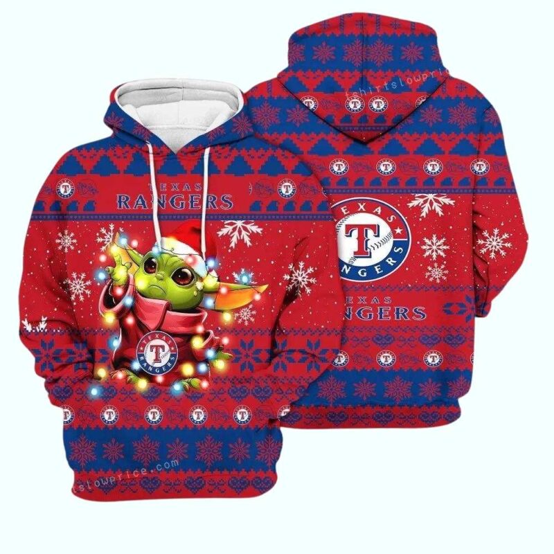Texas Rangers Baby Yoda Star Wars Ugly Christmas 3D Hoodie 1.jpg