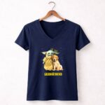 The Child Baby Yoda and Golden Retriever Star Wars Mashup 9 Womens V Neck.jpg