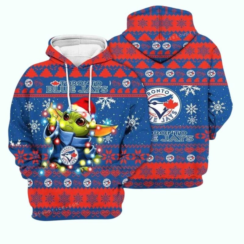 Toronto Blue Jays Baby Yoda Star Wars Ugly Christmas 3D Hoodie 1.jpg