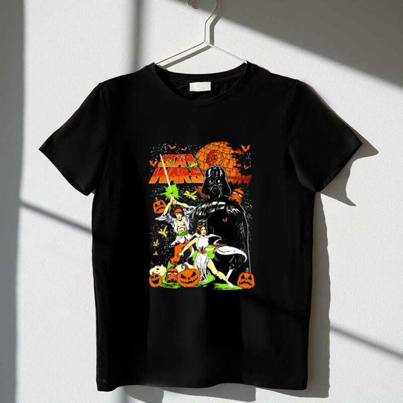 Vintage Star Wars Halloween Leia Han Solo Darth Vader Pumpkin 1 T Shirt.jpg