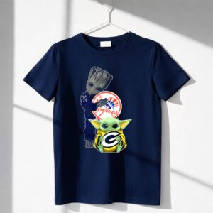 Yankees Baby Groot And Packers Baby Yoda Crossover Shirt