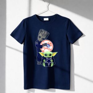 Mashup Yankees Cowboys Baby Groot And Baby Yoda Star Wars Crossover Shirt