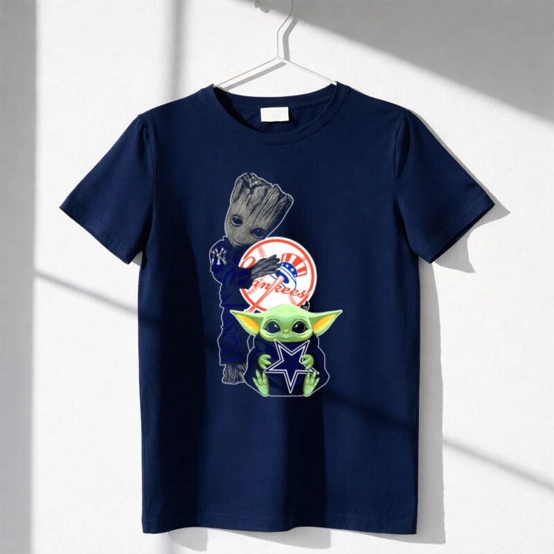Yankees Cowboys Baby Groot and Baby Yoda Star Wars Crossover 1 T Shirt