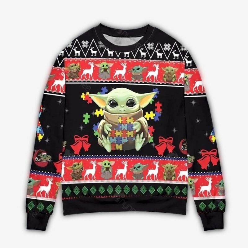 cute baby yoda playing puzzles star wars christmas ugly christmas sweater ps2v4.jpg