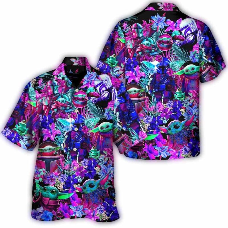 disney star wars hawaiian shirt summer beach special starwars baby yoda synthwave aloha button up shirt 90scloth QZ 1686904632 1.jpg