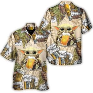 disney star wars hawaiian shirt summer beach starwars baby yoda and beer wheat aloha button up shirt 90scloth oX 1686904636 1.jpg