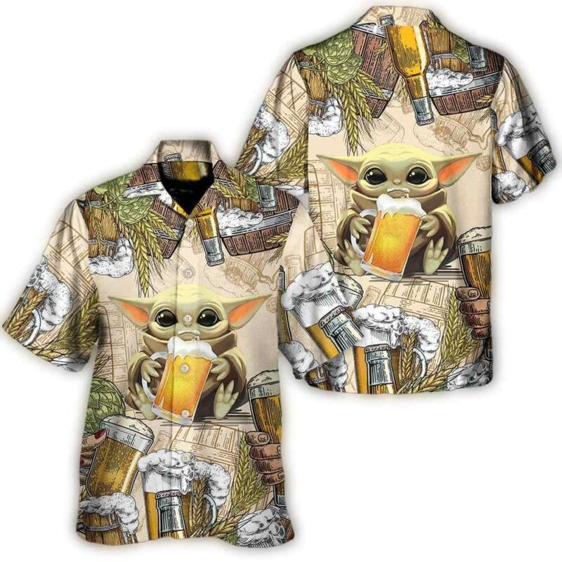 disney star wars hawaiian shirt summer beach starwars baby yoda and beer wheat aloha button up shirt 90scloth oX 1686904636 1.jpg