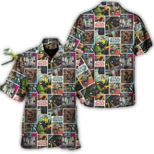 disney star wars hawaiian shirt summer beach starwars comic pattern aloha button up shirt 90scloth Af 1686904642.jpg