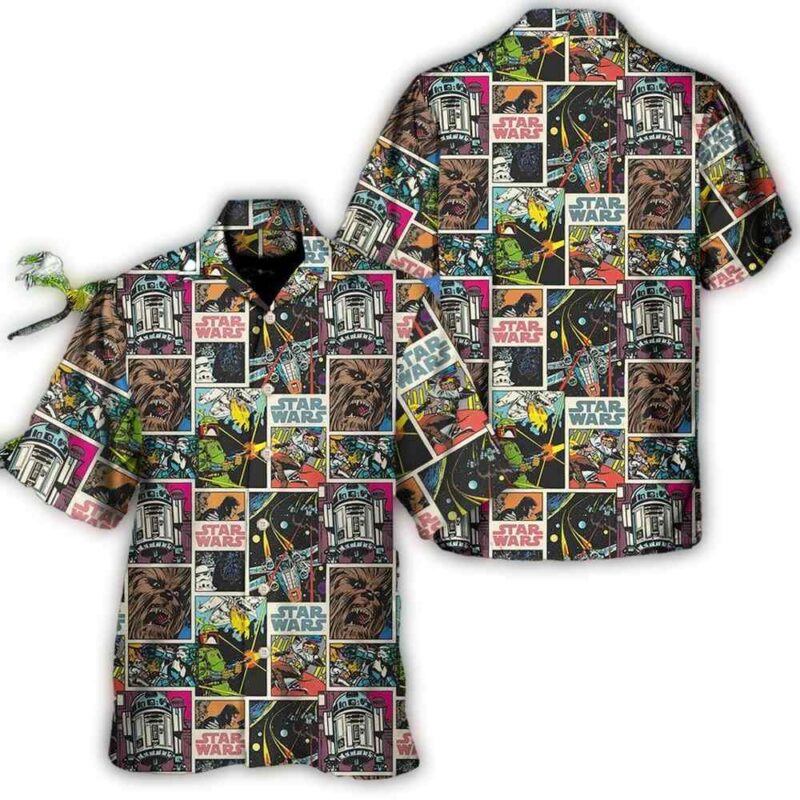 disney star wars hawaiian shirt summer beach starwars comic pattern aloha button up shirt 90scloth Af 1686904642.jpg