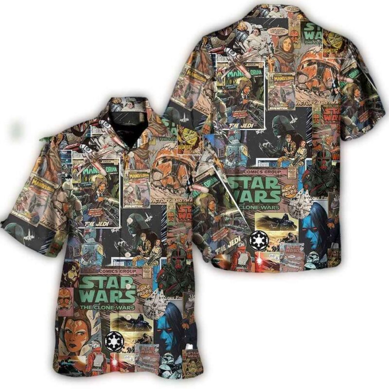 disney star wars hawaiian shirt summer beach starwars comic style aloha button up shirt 90scloth UG 1686904737.jpg