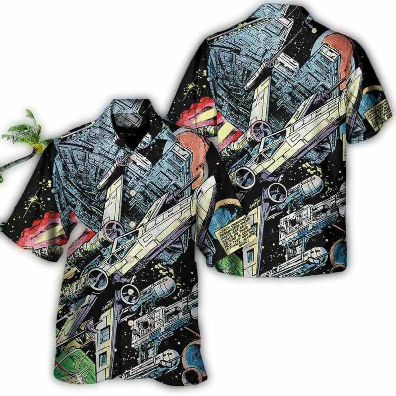 disney star wars hawaiian shirt summer beach starwars han solo spaceship aloha button up shirt 90scloth Sv 1686904637.jpg