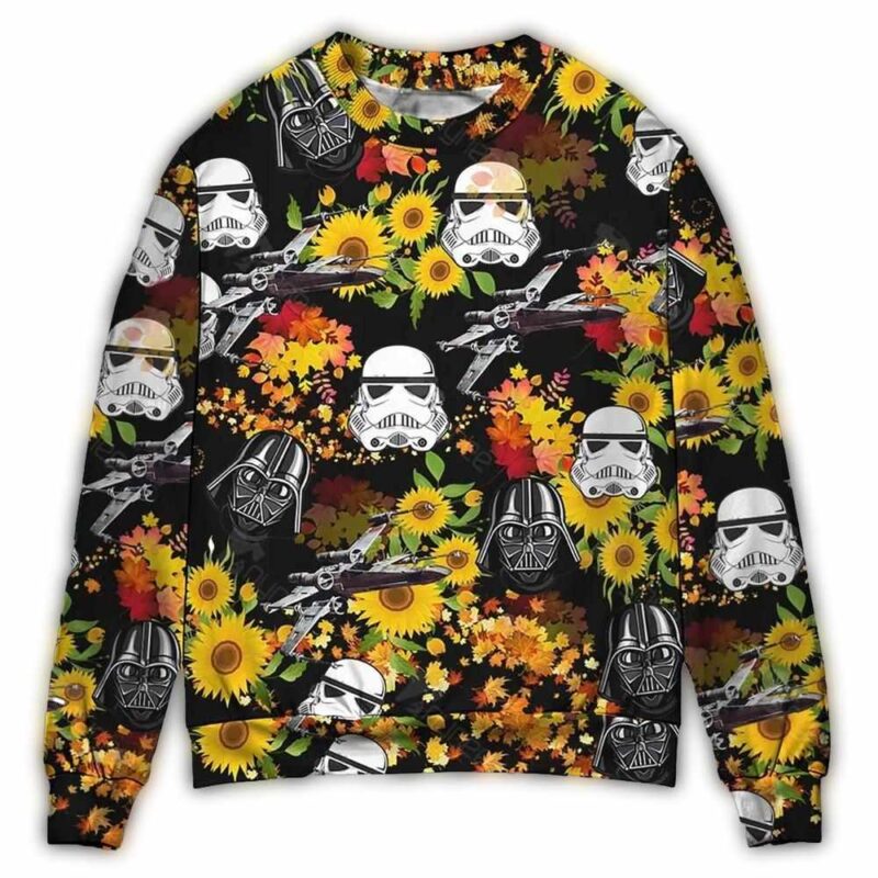star wars darth vader stormtrooper helmet autumn wild sunflowers ugly christmas sweater iitj5.jpg